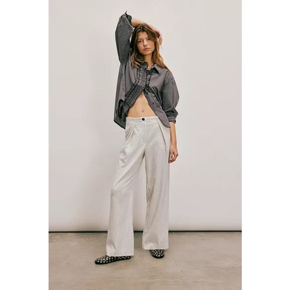 NWOT Women's Size S Free People Tyler Pin Stripe Pleated Wide Leg Trousers White